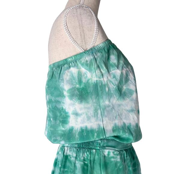 Anthropologie Gypsy 05 Silk Strapless Tie Dye Maxi Dress Green Asymmetrical Hem - Picture 4 of 7